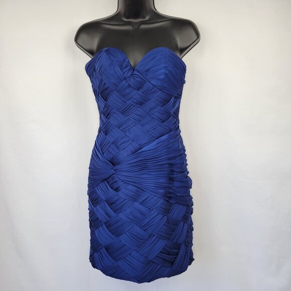 Morrell Maxie Mini Strapless Ruched Cocktail Dress Sapphire Blue Size 4 - - Picture 1 of 13